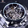 Forsining, diseño mecánico Steampunk, vestido de negocios a la moda, reloj para hombre, marca superior, reloj esqueleto automático de acero inoxidable de lujo