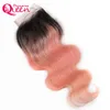 1B Pink Body Wave Lace Closure Ombre Brazilian Human Hair Pink 4x4 Closures Virgin Human Hair Dreaming Queen Hair