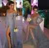 Real Image Gray Lace Tulle High Quality Prom Dress Sexy Empire V Neck Long Sleeves Special Occassion Evening Party Gown Delicate B8457439