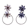 idealway DIY Korea Gold Plated Crystal Flower Shape Dangle Earrings Women Jewelry