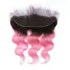 Due toni 1BPink Ombre 13x4 Chiusura frontale in pizzo con 3 pacchi Onda del corpo Radici scure Rosa Ombre Capelli vergini brasiliani con frontale73016038