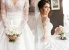 2017 New Split Lace Wedding Dresses With Detachable Skirt Sheer Neck Long Sleeves Sheath High Slit Overskirts Bridal Gowns