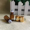 1600 stks Goudschroefdop 3ML Mini Amber Glass Roll op etherische olie Parfumfles met roestvrijstalen rollerbal voor e-sap vloeistof