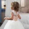 Abiti da ragazza di fiore lunghi con scollo rotondo per bambine 8 10 12 Corsetto gonfio in tulle di pizzo Abito da ballo per bambini Abito da ballo per bambini