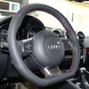 Чехол для Audi TT рулевое колесо охватывает натуральная кожа DIY ручной стежка рулевого крышки черная кожа стайлинга автомобилей