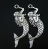 50 adet / grup Gümüş Kaplama Alaşım Mermaid Kolye Kolye Bilezik Takı Bulguları için Peri Melek Charms Hediye 76 * 21mm