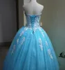 Applique Beadings Ball Gown Sweet 16 Dresses for Girls Ball Gown Skirt Strapless White Lace with Crystals Turquoise Quinceanera Dresses Tulle Skirt 2023