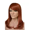 WoodFestival medium length wig auburn heat resistant synthetic wigs for women short curly hair with oblique bangs fiber