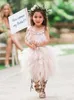 2017 Cute Tulle Tassels Flower Girl Dresses for Wedding Straps Square Neckline Girls Pageant Dress Tea Length Kids Party Gowns7423147