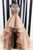 2019 robes de soirée en or haut bas vraie photo robes de mariage licou perlé gonflé plage formelle occasion spéciale robe de soirée sur mesure
