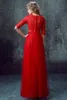 Vermelho longo modesto vestidos de dama de honra com meia mangas rendas tule até o chão vestidos de festa de casamento formal barato templo noivas Maid248P