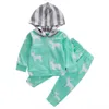 fall autumn Newborn Baby Boy Girls Clothes Cute Christmas Tops Deer Hooded + Striped Long Trousers 2pcs Outfit Kids Clothing Set