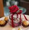 Clear PVC Gunstdozen Bruiloft Verjaardag Party Candy Macaron Cake Engage Bloem Lint Vierkante Candy Box Christmas Gift Gift Wraps