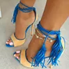 New Fashion tassel Pumps Women Pointed Toe party shoes lace up fringe high heel ladies dress shoes 12cm heel