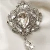 Silverpläterad Stor Klar Rhinstone Crystal Water Drop Sparkly Bridal Pin Brosch