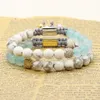 Womens 쥬얼리 도매 10pcs / lot 8mm 자연 푸른 마노 흰색 Howlite 대리석 돌 4 색 명확한 CZ 비즈 Macrame Bracelets