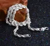 Классическая мужчина женщина конопля цветов Колье с колье 925 Серебряное 6 -миллиметровое скрученное веревочное колье ожерелья для пары пары 20 дюймов 2 шт./Лот