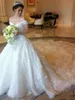 Off The Shoulder Arabic Ball Gown Full Lace Wedding Dresses Beaded Long Chapel Train Formal Church 3D Floral Sexy Backless Bridal Gowns