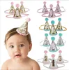 10 pz / lotto fasce per bambini a forma di cono corona Hairband Bambini glitter forniture per feste di compleanno principessa tiara cappello boutique accessori per capelli KHA486