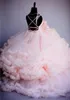 2017 Rosa Tule Princesa De Luxo Da Dama De Honra Vestidos Da Menina de Flor Festa De Casamento Prom Vestido Meninas Pageant Vestido de Aniversário Custom Made
