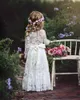 Lange mouwen Boho bloem meisjes jurken voor bruiloft vloer lengte kant kleine kinderen eerste communie jurk vintage goedkope pageant jurken