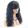 Natural Wave Wigs with Bangs 100% Brazilian Human Hair Fashion Wavy lace front Wig Black 14inch 130%density
