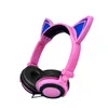 Cute Cat Ear-hörlurar med LED-ljus Vikbart Blinkande Glödande Gaming Elf Headset Musik MP3-hörlurar för PC Bärbar dator Mobiltelefon