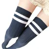 Vente en gros - Feitong Femmes Rayé Hiver Sur Genou Chaussettes Pour Femmes Filles Leg Warme Doux Tricot Crochet Chaussettes Femme Cuissardes Chaussettes 2017