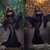 Sexy Spitze Durchsichtige Abendkleider Schwarz Stehkragen Trompetenärmel Meerjungfrau Ballkleider Plus Size Bodenlanges formelles Partykleid