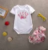 2017 Nouveau Bébé Princesse Vêtements Ensembles Bébé Filles Blanc À Manches Courtes Couronne Barboteuses + Floral Imprimé Shorts 2 pcs Ensemble Infant Outfits Toddler Costumes