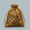 Dragon Pattern Small Silk Brocade Pouch Drawstring Packaging Bags for Jewelry Empty Tea Candy Gift Bag Trinket Coin Pocket with Lined 11x15