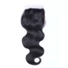 Brasiliansk kroppsvåg Virgin hårväv med 4x4 spetsstängning obearbetad Remy Human Hair Weaves Double Weft Natural Black Color 4P4348593