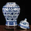 Commercio all'ingrosso- Spedizione gratuita Cinese Antique Qing Qianlong Mark Blue and White Porcellana in ceramica Vaso Ginger Jar
