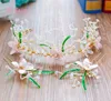 Chic Handmade Flowers Pearls Half Bridal Crowns Sets Gold Hairstyles For Bride Bohemian Hairpieces Sets H37-2