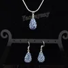 Crystal Jewelry Set 9 Colors Rhinestone Water Drop Shaped Pendant Earrings And Necklace For Party 5 Sets lot Whole214W