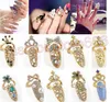 Moda Strass Fofo Laço Dedo Anel de Unha Pingente Coroa Flor Cristal Personalidade Feminina Anéis de Arte para Unhas329D