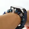 Potente joyería para hombre, venta al por mayor, cuentas de piedra de sedimento de mar azul de 8mm con pulseras de corona de tapones imperiales Cz transparentes