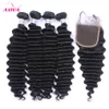 5 pcs Lote Brazilian Deep Wave cabelo virgem encaracolado com fechamento brasileiro profundo cabelo humano tecida com fechos de renda extensões de cabelo remy