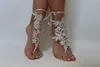 Absolut underbara skor för strandbröllop Delikat Lace Applqiues Bead Sequins Open Toe Ankel Flat Bridal Shoe för sommar