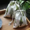 Green Tree Linen Gift Drawstring Bag 8x10cm 9x12cm 10x15cm 13x17cm Party Candy Sack Makeup Jewelry Jute Packaging Pouch