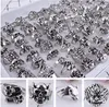 50pcs/lot gothic big skull ring men 남자 모방 스틸 보헤미안 펑크 빈티지 보석 종교 진술 반지 혼합 스타일 크기