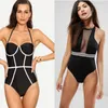 Kvinnor monokrom bandeau baddräkter sexig mesh baddräkt monokini badkläder en bit bodysuit