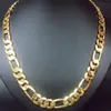 60cm Men's 18 K Yellow Solid Gold Filled Figaro Necklace Chain Link Flat Hammered Wide 12mm 3/1