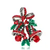 Kerst Sieraden Multicolor Rhinestone Blad Bells Broches Antieke Gouden Legering Broche Corsage Pins Xmas Gifts Groothandel