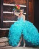 2019 Türkis Sweet 16 Debütanten Party Queen Kleider Schatz Kristalle Perlen Rüschen Organza Korsett Zurück Plus Size Quinceanera Kleider