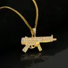 Mens 18K Gold Silver Plated Iced CZ Hiphop Z84 Submachine Gun Pendant Necklace 3mm 24quot Long Cuban Chain Necklace Fashion JE2879642