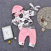 Set di vestiti per bambini 2018 Primavera Autunno Neonate Ragazze Stampa di fiori rosa Top con cappuccio + Pantaloni lunghi a pois + Fascia per capelli 3 pezzi Set Abbigliamento per bambini Ragazze