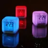 Veilleuses Cube coloré brillant 7 couleurs LED changeant réveil numérique avec heure Date semaine affichage de la température 8891276