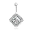 Big Square Diamond Clear Cubic Cyrkonia Chirurgia Piercing Brzuch Body Biżuteria Brzuch Button Pierścienie Medyczne Pępki Ze Stali Nierdzewnej Piercinki