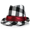 Kids Printing Jazz Hat With Ribbon Beach Print Plaid Bucket Hats Fashion Children Flower Fedora Trilby Cap For Boy And Girl